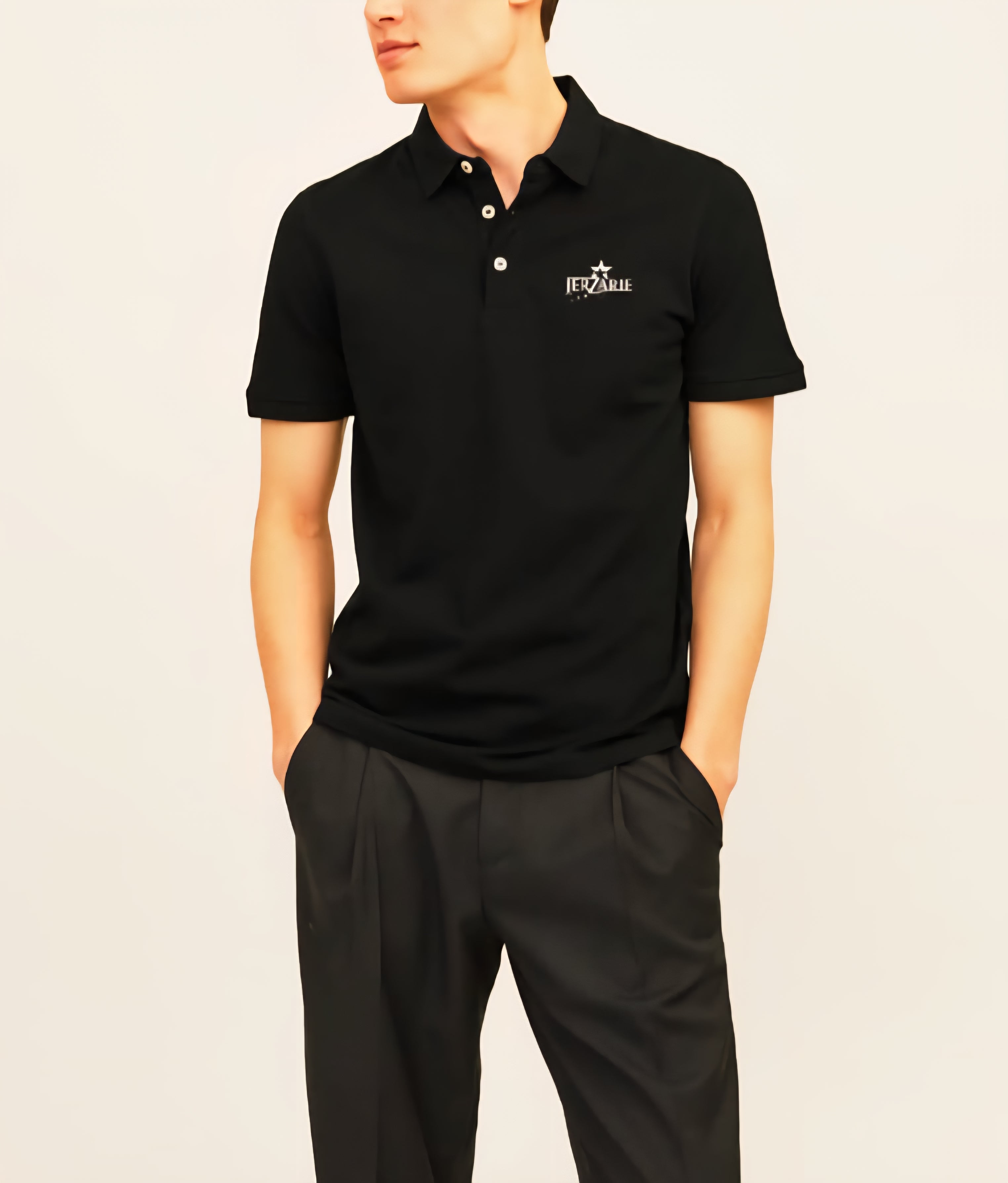 JerZarie Unisex regular fit Polo Shirt in Black with white starred logo