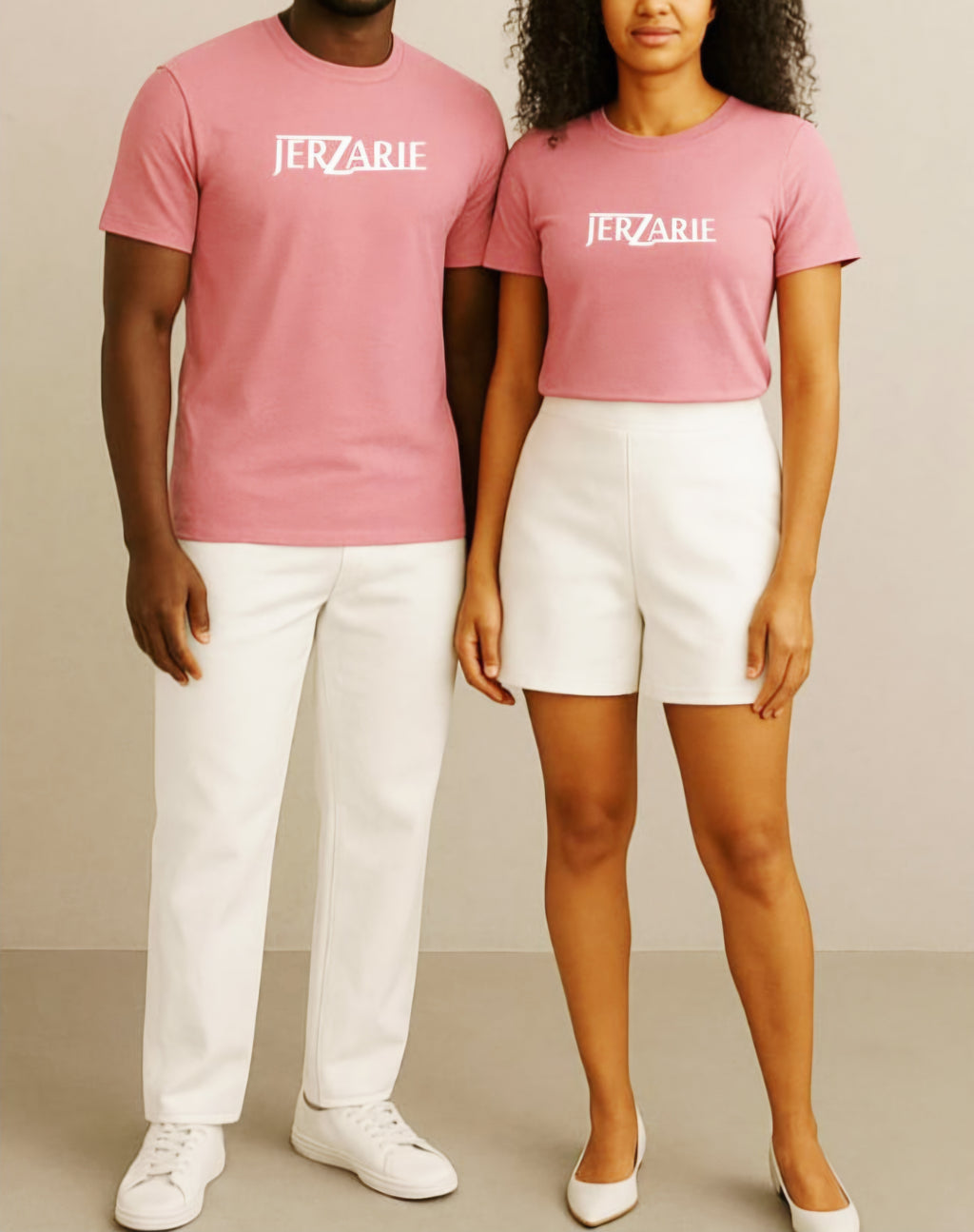 JerZarie Unisex regular fit T-Shirt in Pink with white classic logo