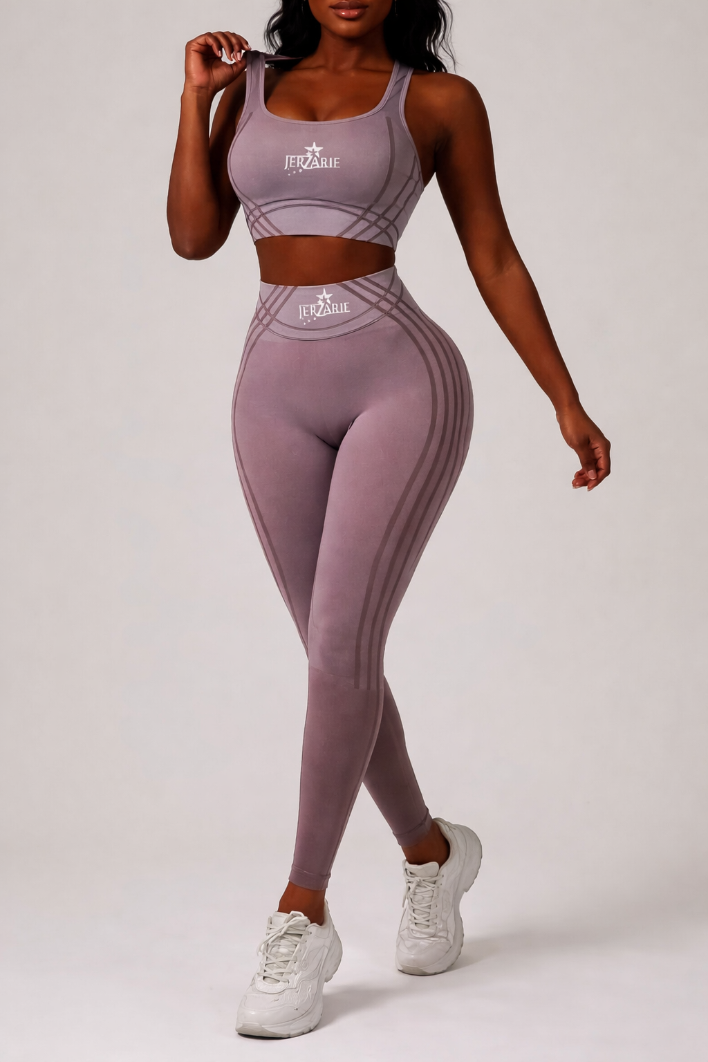 JerZarie Women's Gym Set in coffee with white starred logo