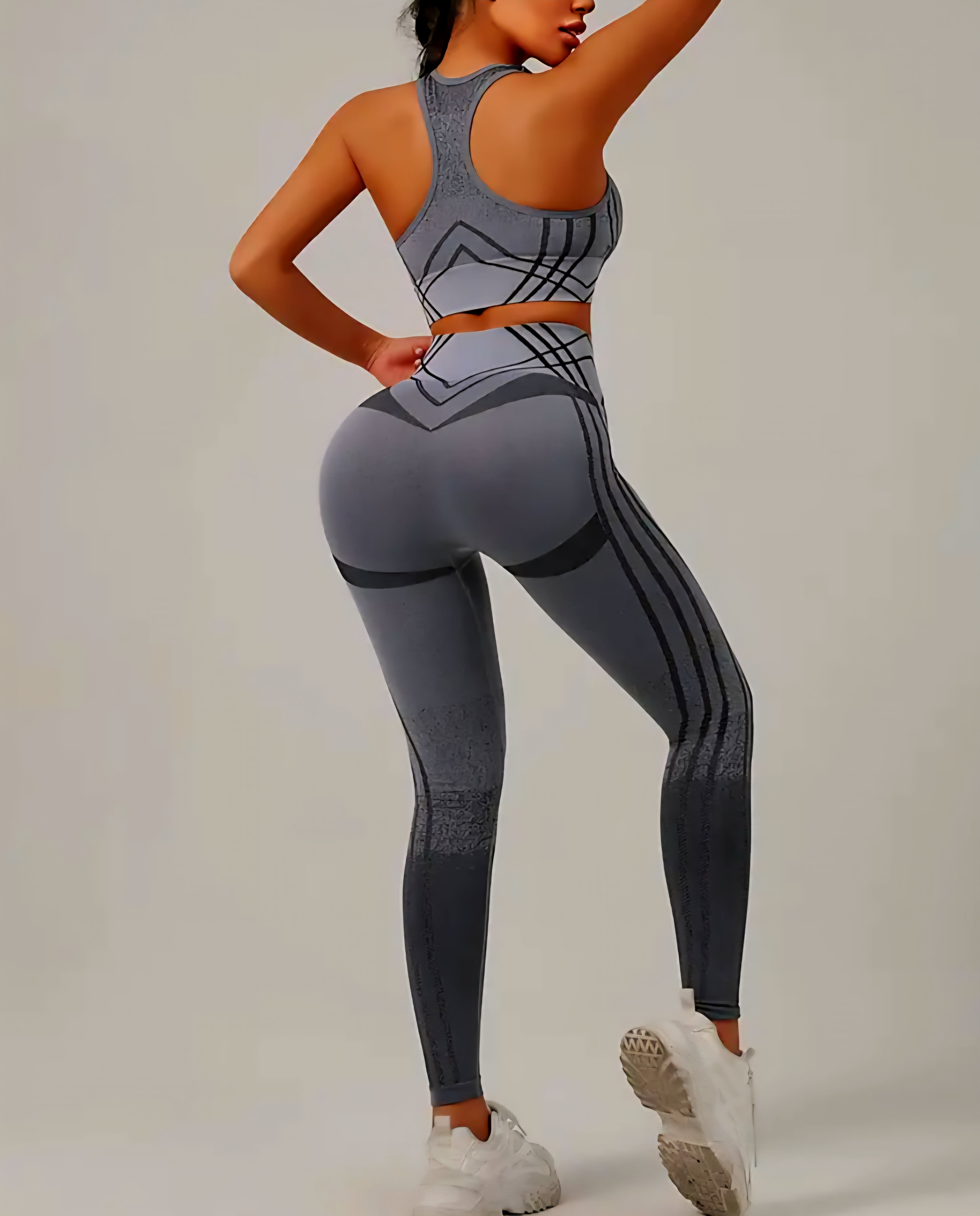 JerZarie Women's Gym Set in dark grey with black starred logo