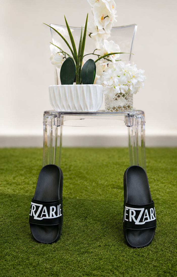 JerZarie Unisex Slide in Black with white classic logo