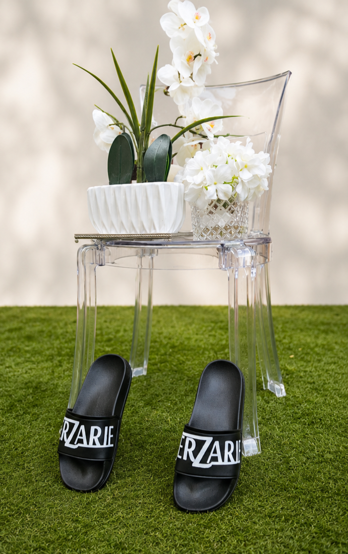 JerZarie Unisex Slide in Black with white classic logo