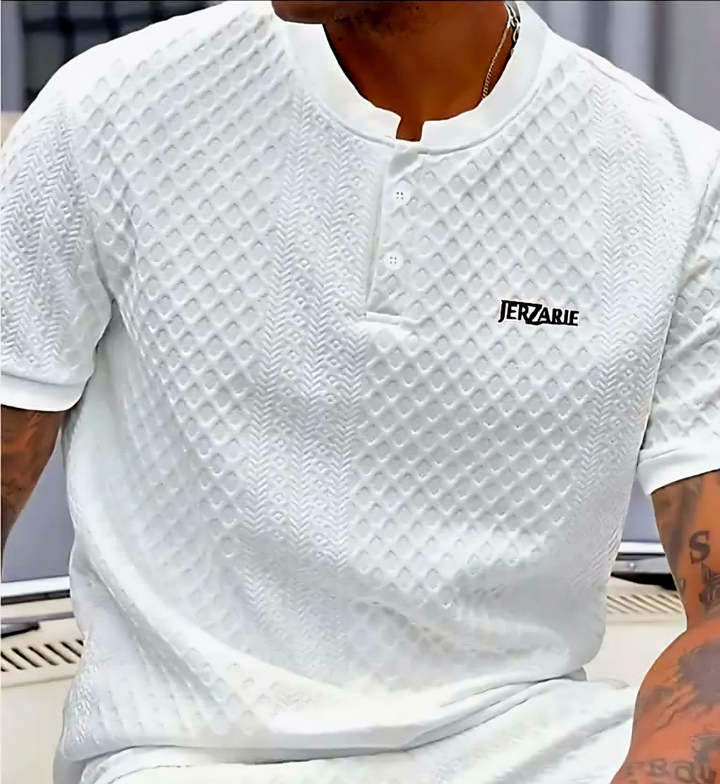 JerZarie Men's (Breathable) patterned slim fit T-Shirt in White with black classic logo