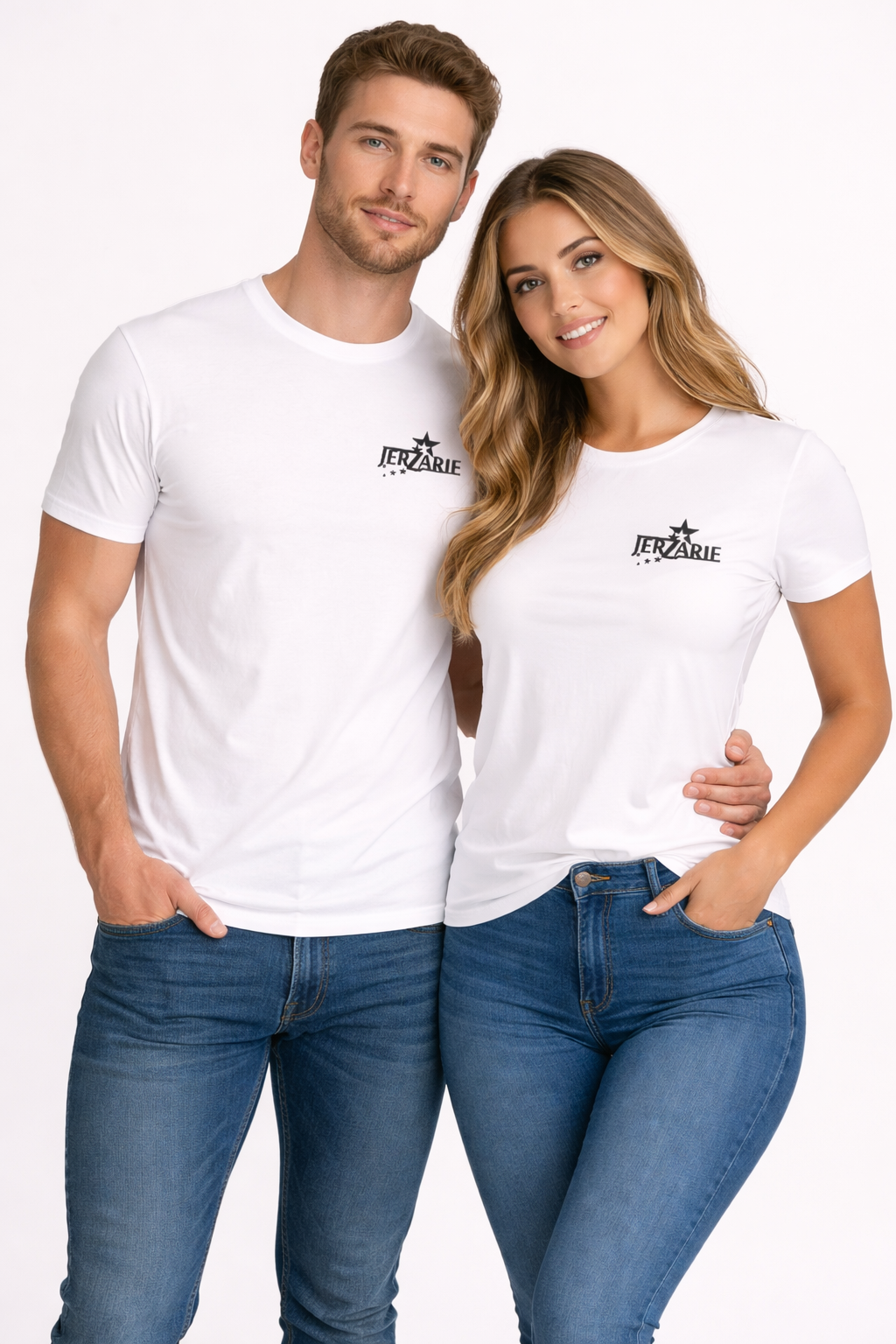 JerZarie Unisex regular fit T-Shirt in White with black starred logo
