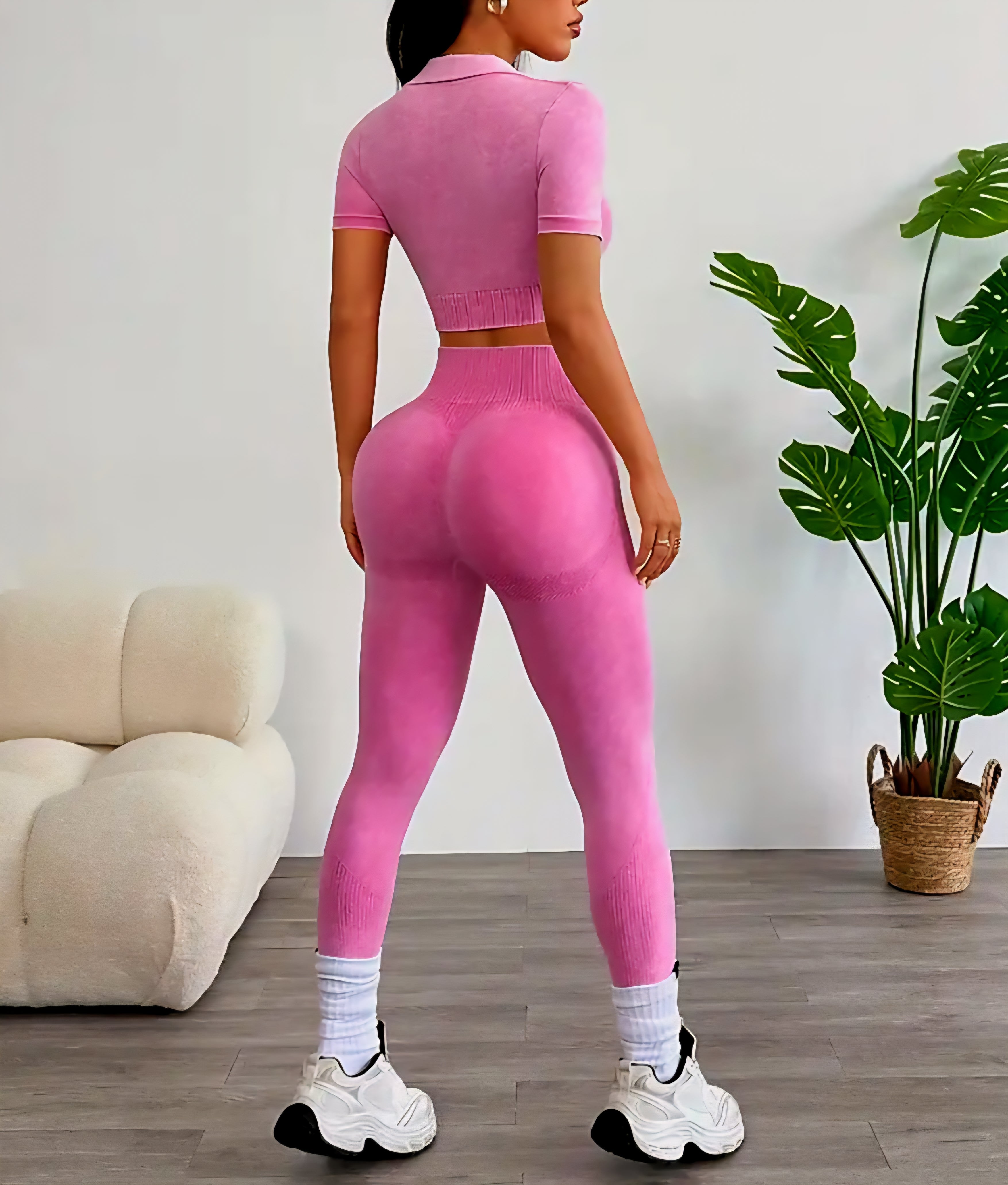 JerZarie Women's Gym Set in Sand washed ash with black classic logo