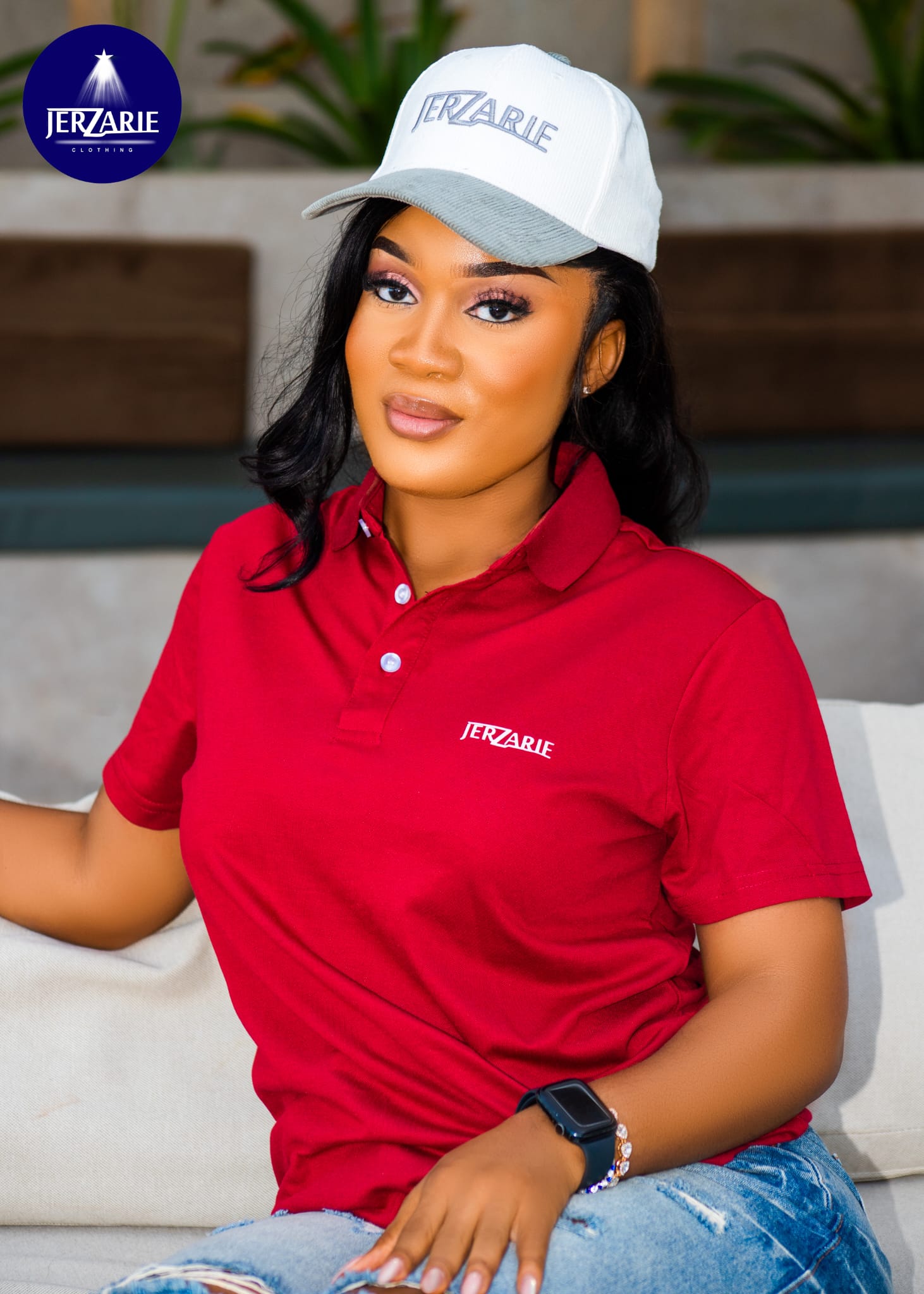 JerZarie Unisex regular fit Polo Shirt in Burgundy with white classic logo