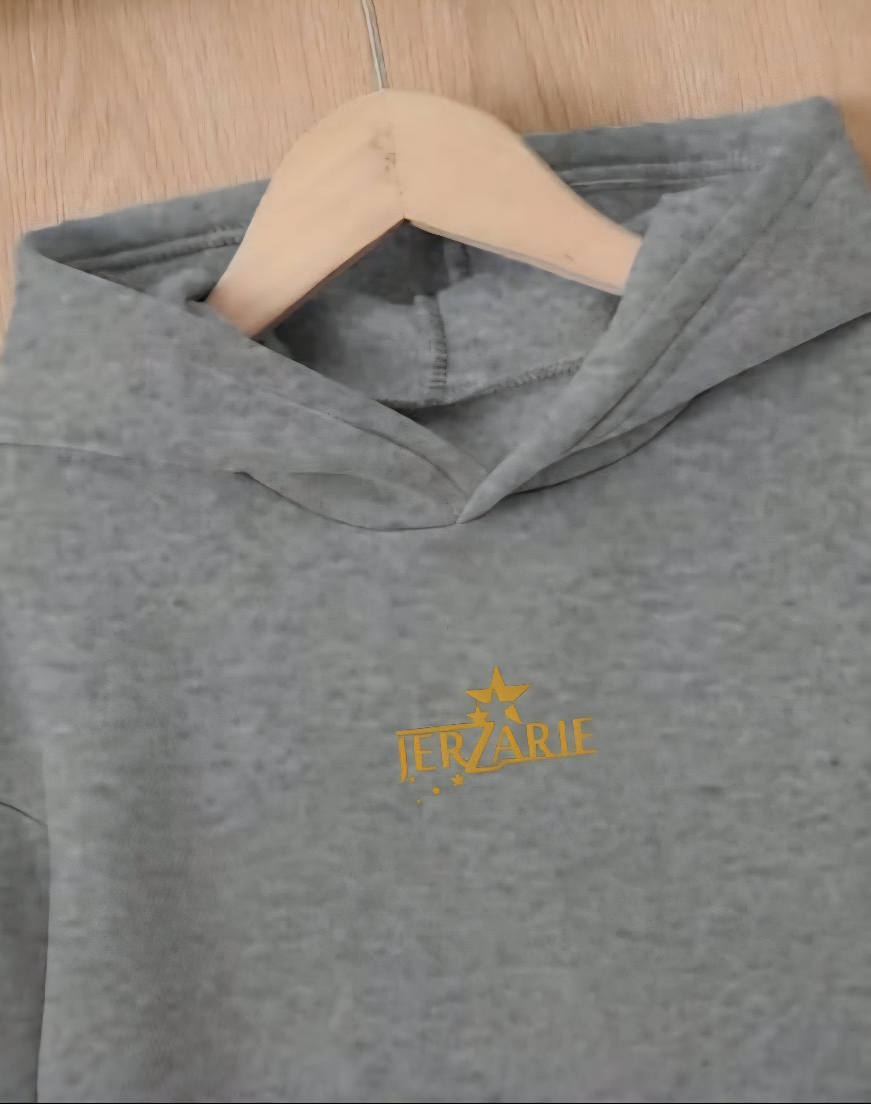 JerZarie Women's hoodie dress in Grey with gold starred logo
