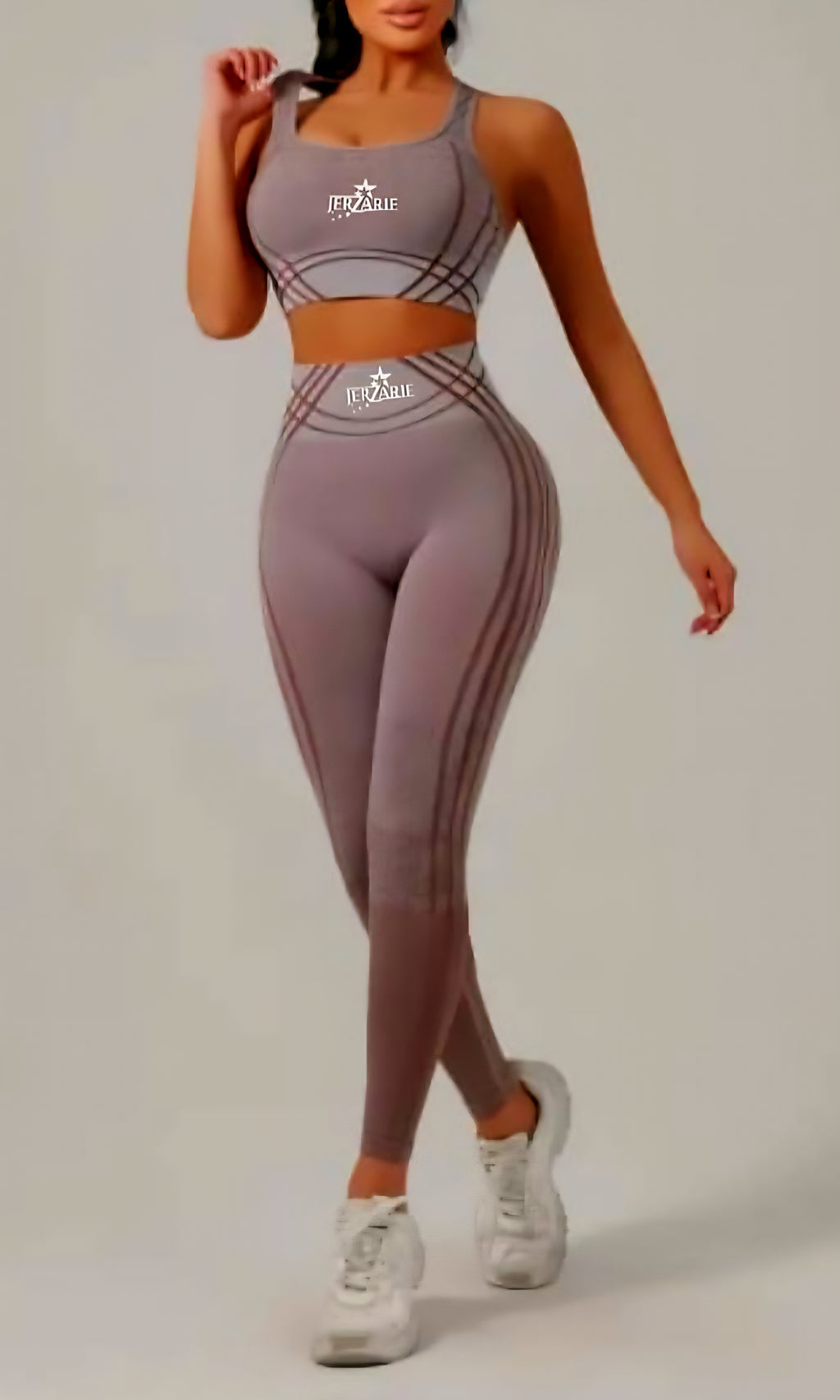 JerZarie Women's Gym Set in coffee with white starred logo