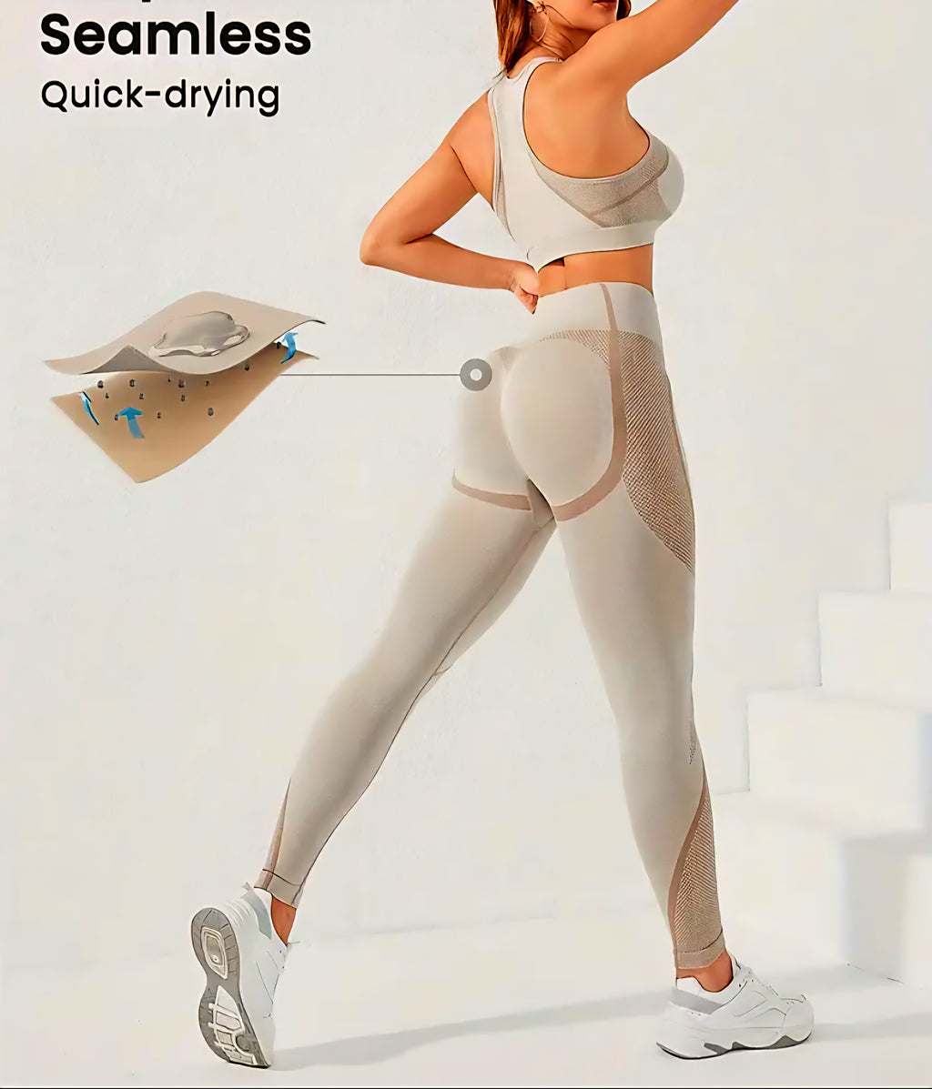 JerZarie Women's Gym Set in Wheat with black classic logo