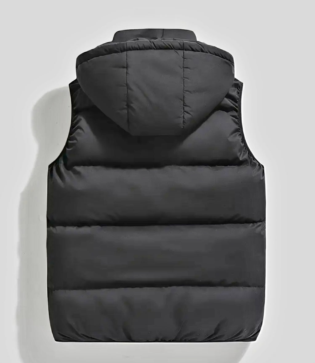 JerZarie Unisex heavyweight hoodie Gilet Jacket in black with white classic logo