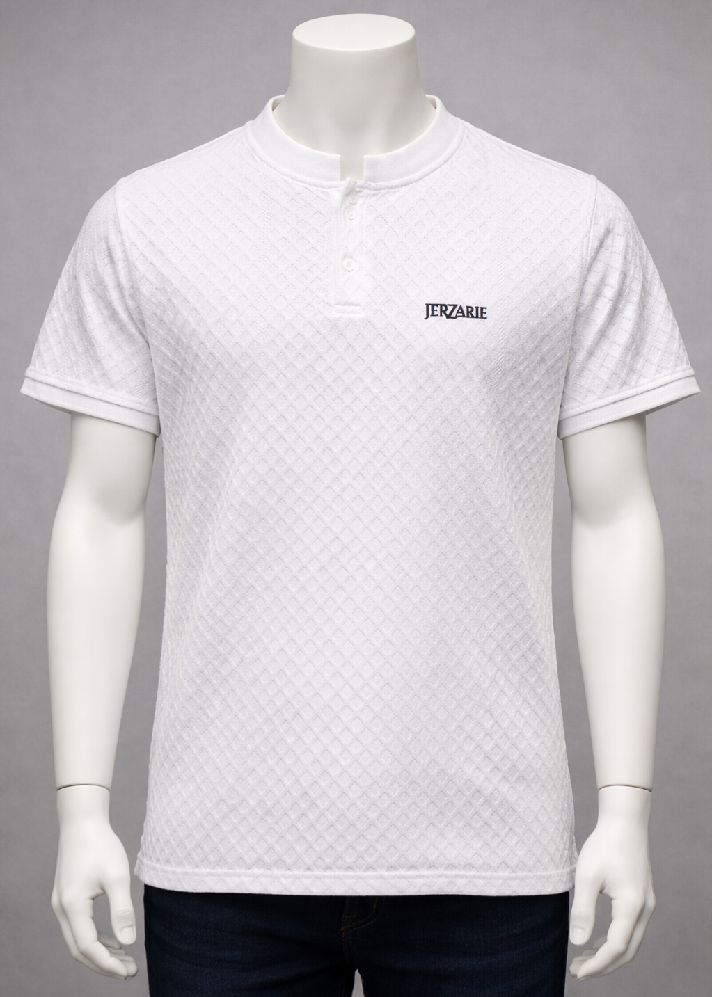 JerZarie Men's (Breathable) patterned slim fit T-Shirt in White with black classic logo