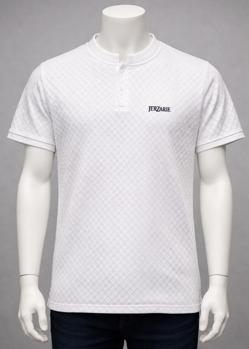 JerZarie Men's (Breathable) patterned slim fit T-Shirt in White with black classic logo