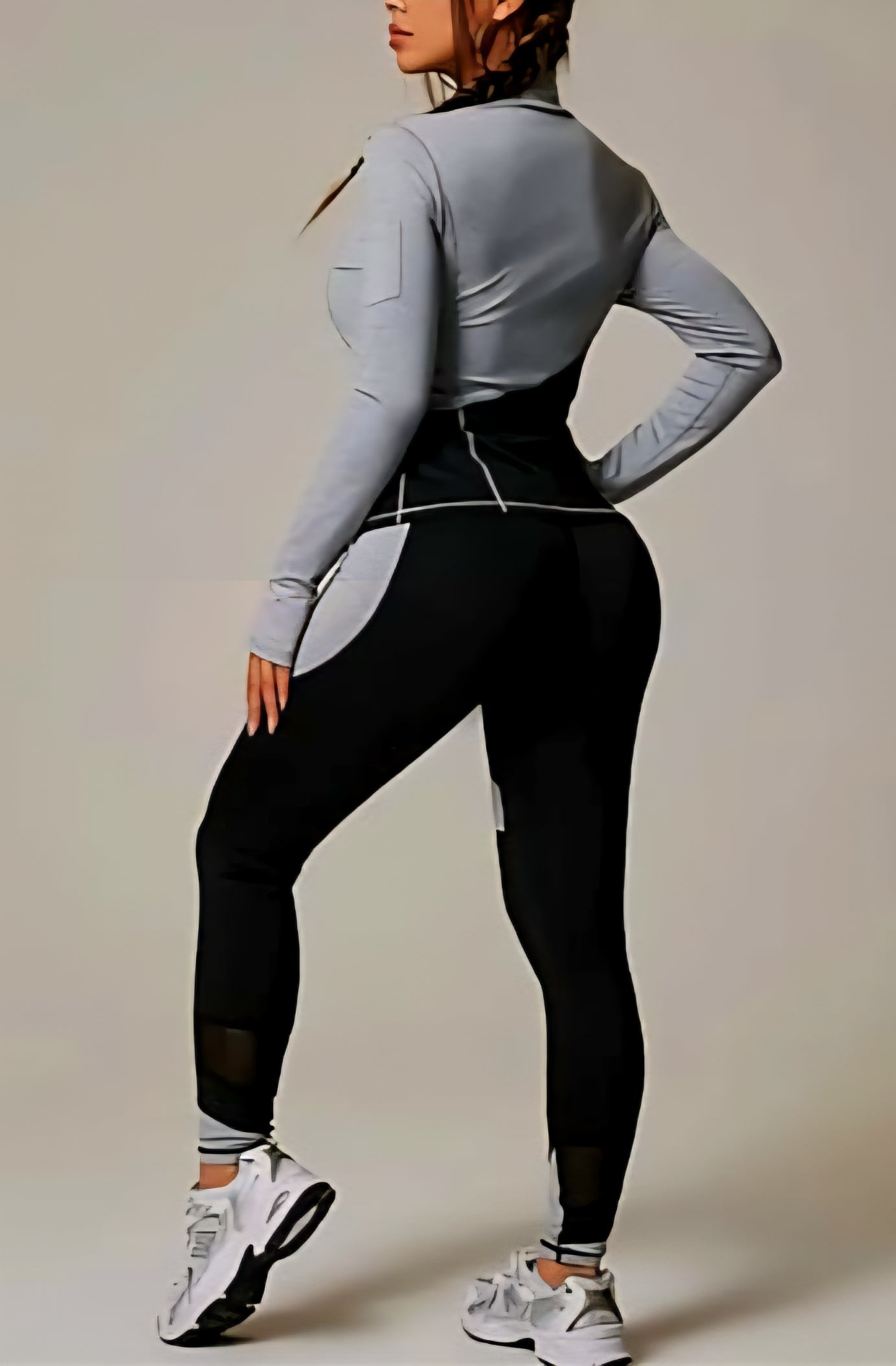 JerZarie Women's (breathable) Workout and Gym Set in grey blue with black classic logo