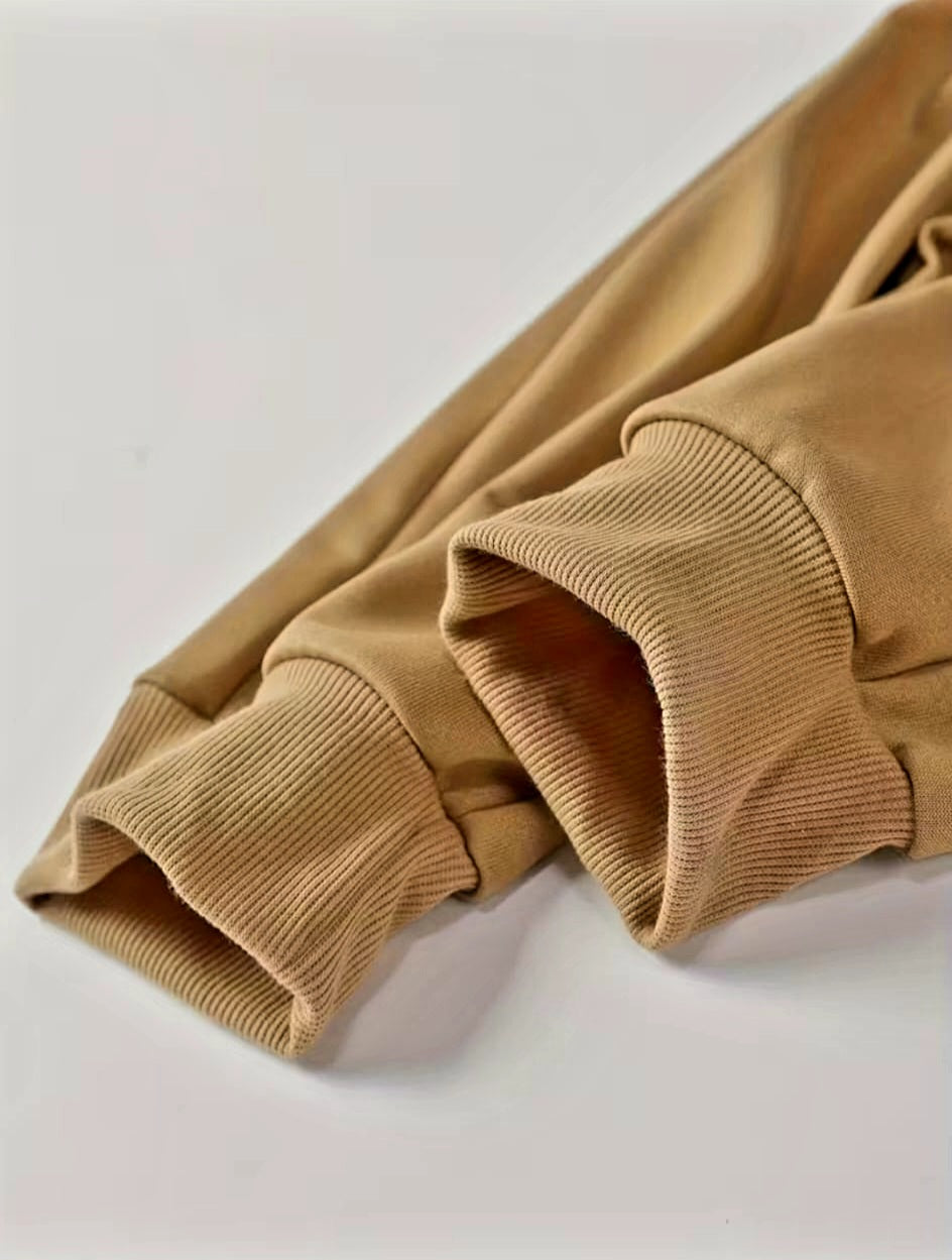 JerZarie Men's hoodie tracksuit in beige/khaki with white starred logo