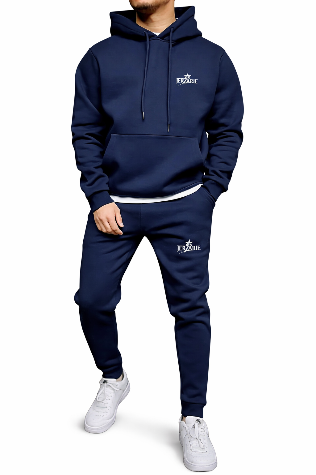 JerZarie Men's hoodie tracksuit in blue/royal with white starred logo