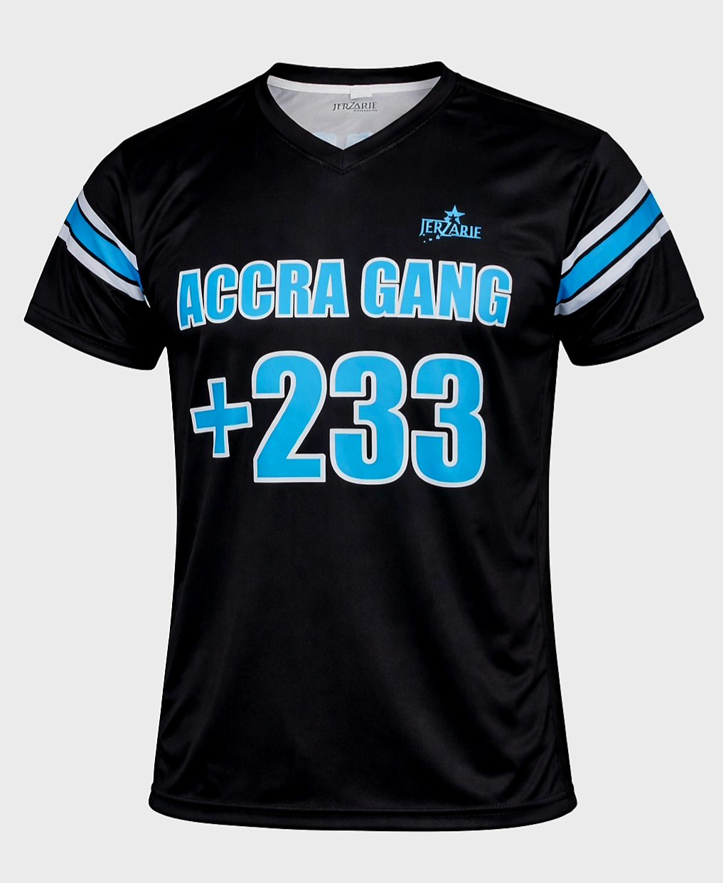 JerZarie Unisex Baseball Jersey in Black with blue starred logo