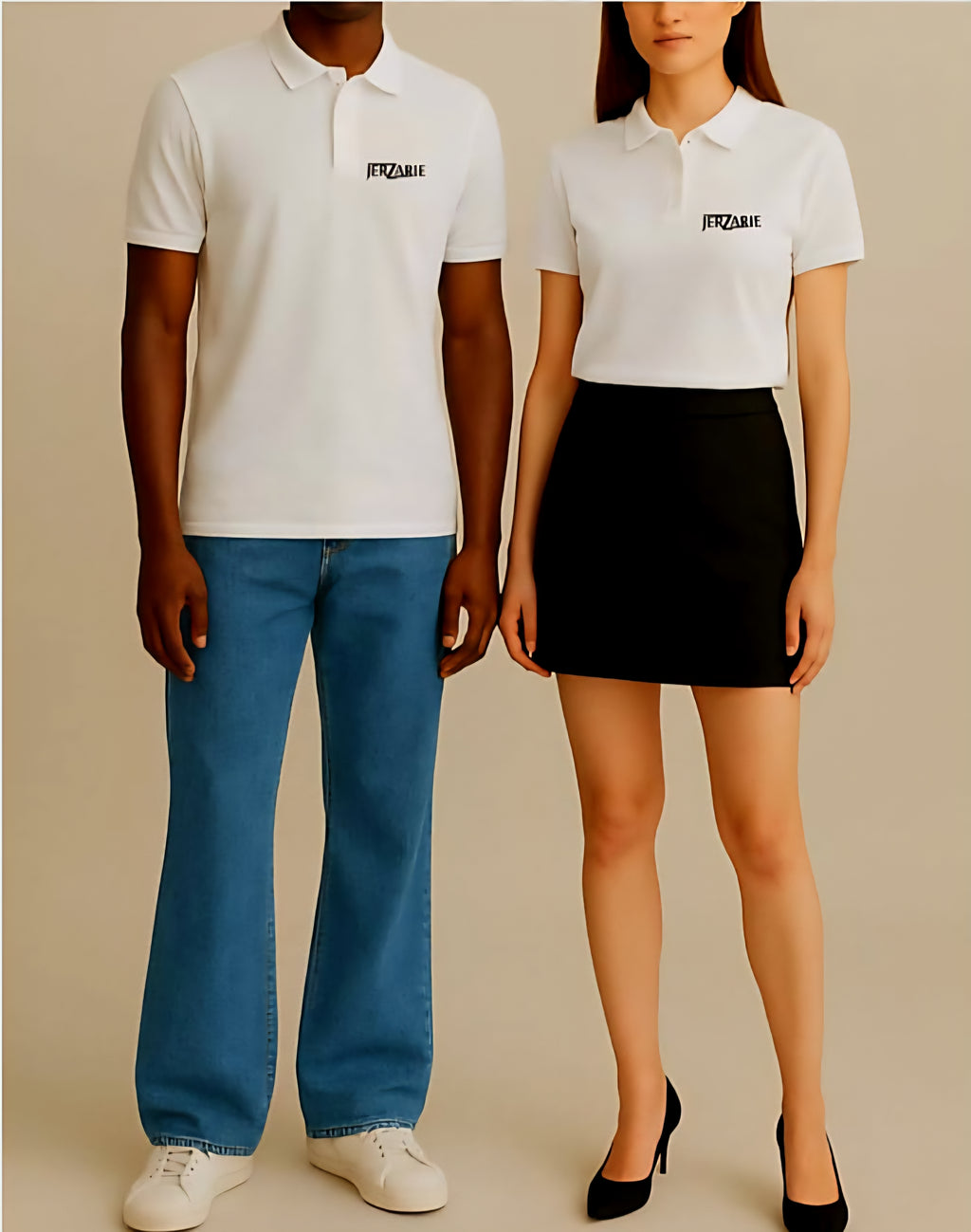 JerZarie Unisex regular fit Polo Shirt in white with black classic logo