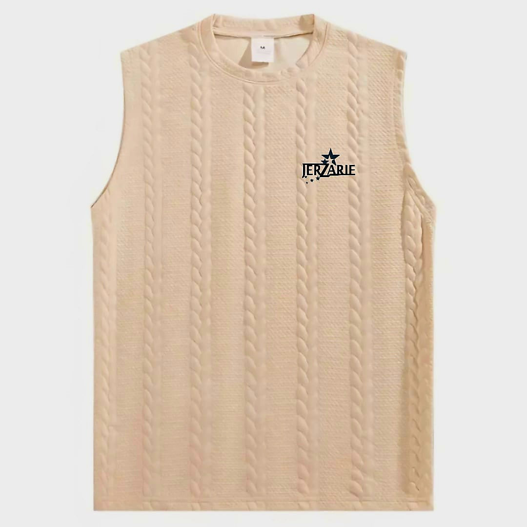 JerZarie Men's stylish 2 piece knit set, regular fit in Beige with black starred logo