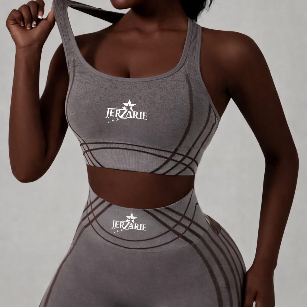 JerZarie Women's Gym Set in coffee with white starred logo