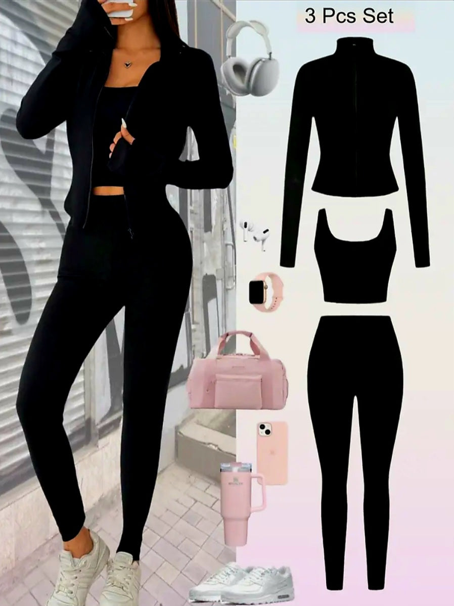 JerZarie Women's 3 piece set in black with white classic logo