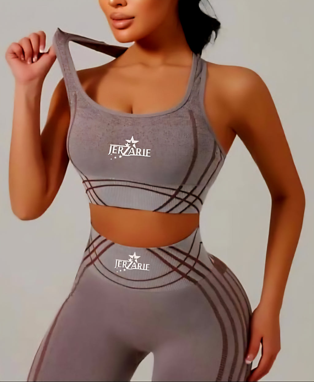 JerZarie Women's Gym Set in coffee with white starred logo