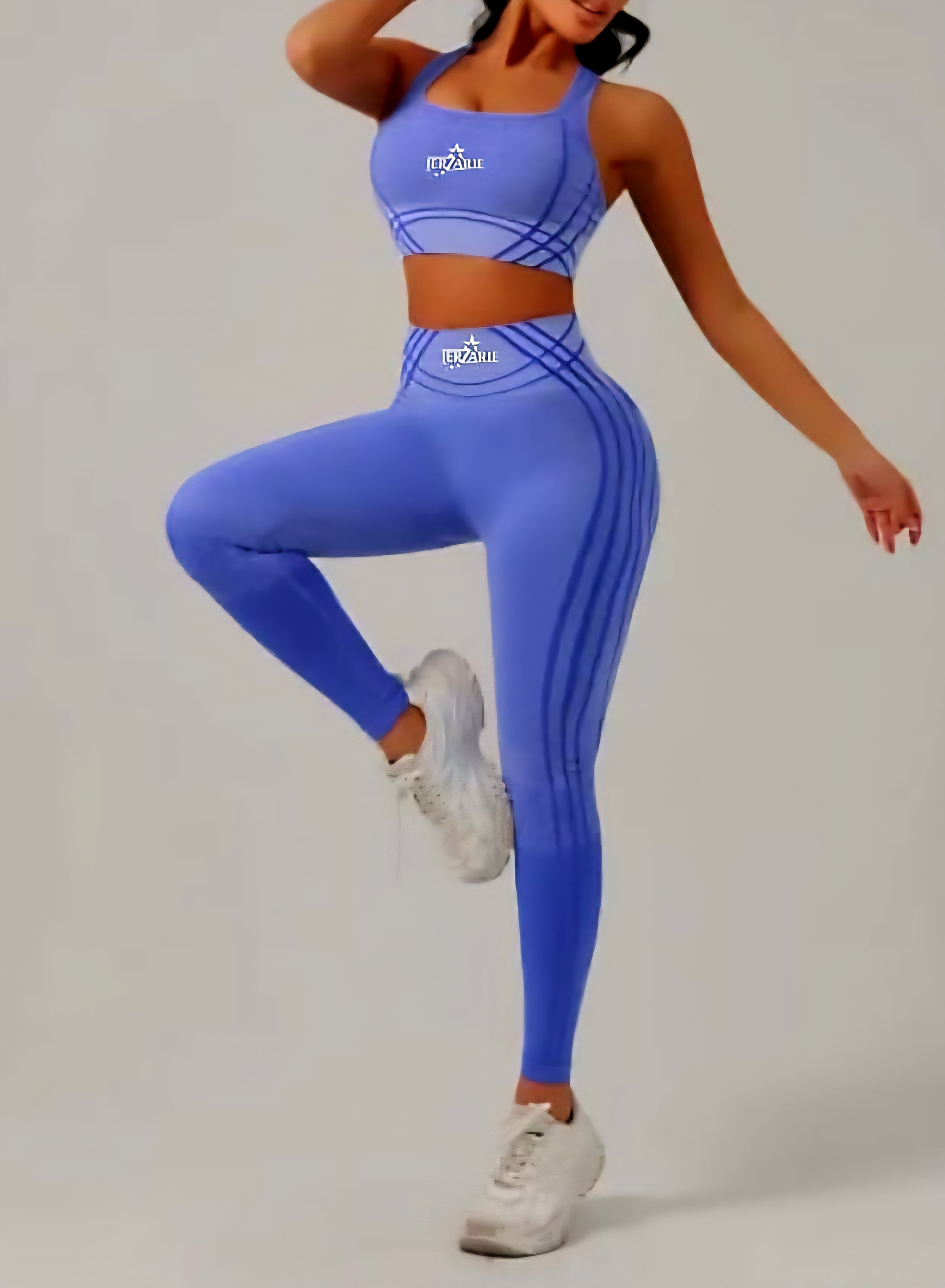 JerZarie Women's Gym Set in blue with white starred logo