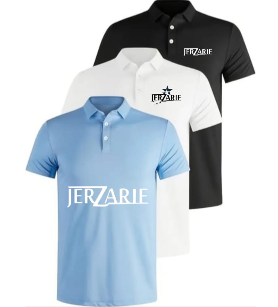 JerZarie Unisex regular fit Polo Shirt in Blue with white classic logo