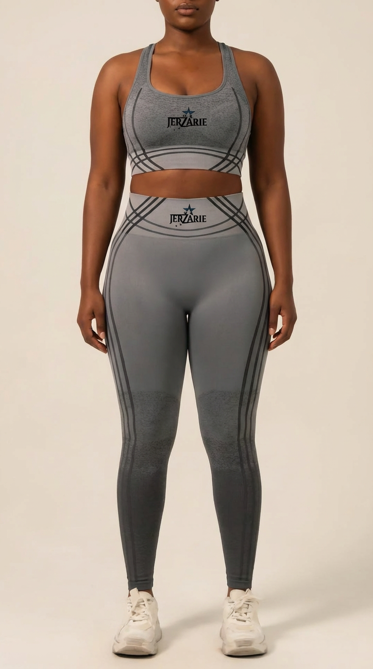 JerZarie Women's Gym Set in dark grey with black starred logo