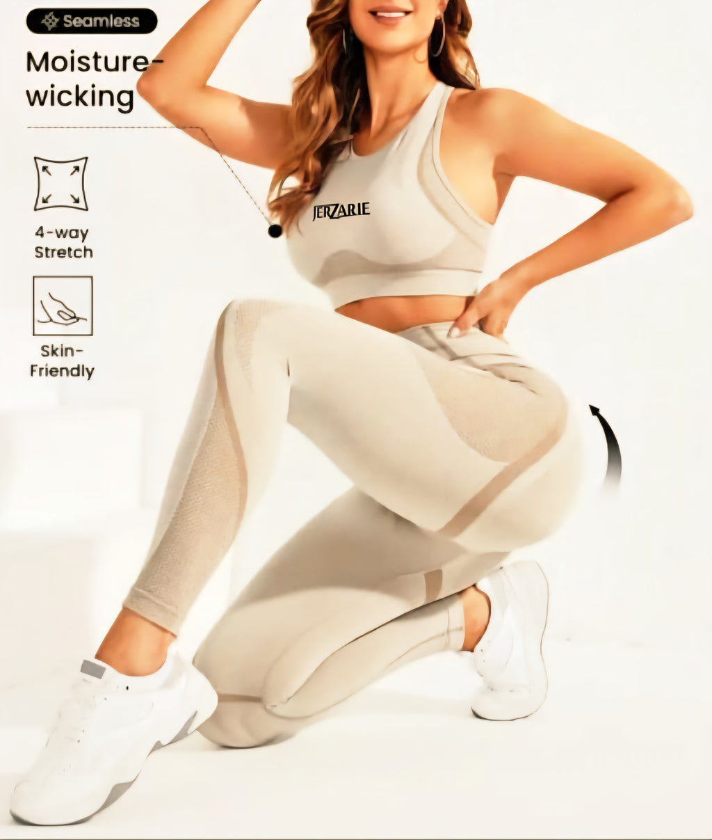 JerZarie Women's Gym Set in Wheat with black classic logo