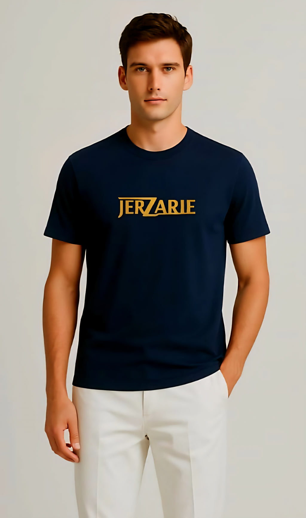 JerZarie Unisex regular fit T-Shirt in Navy Blue with gold classic logo