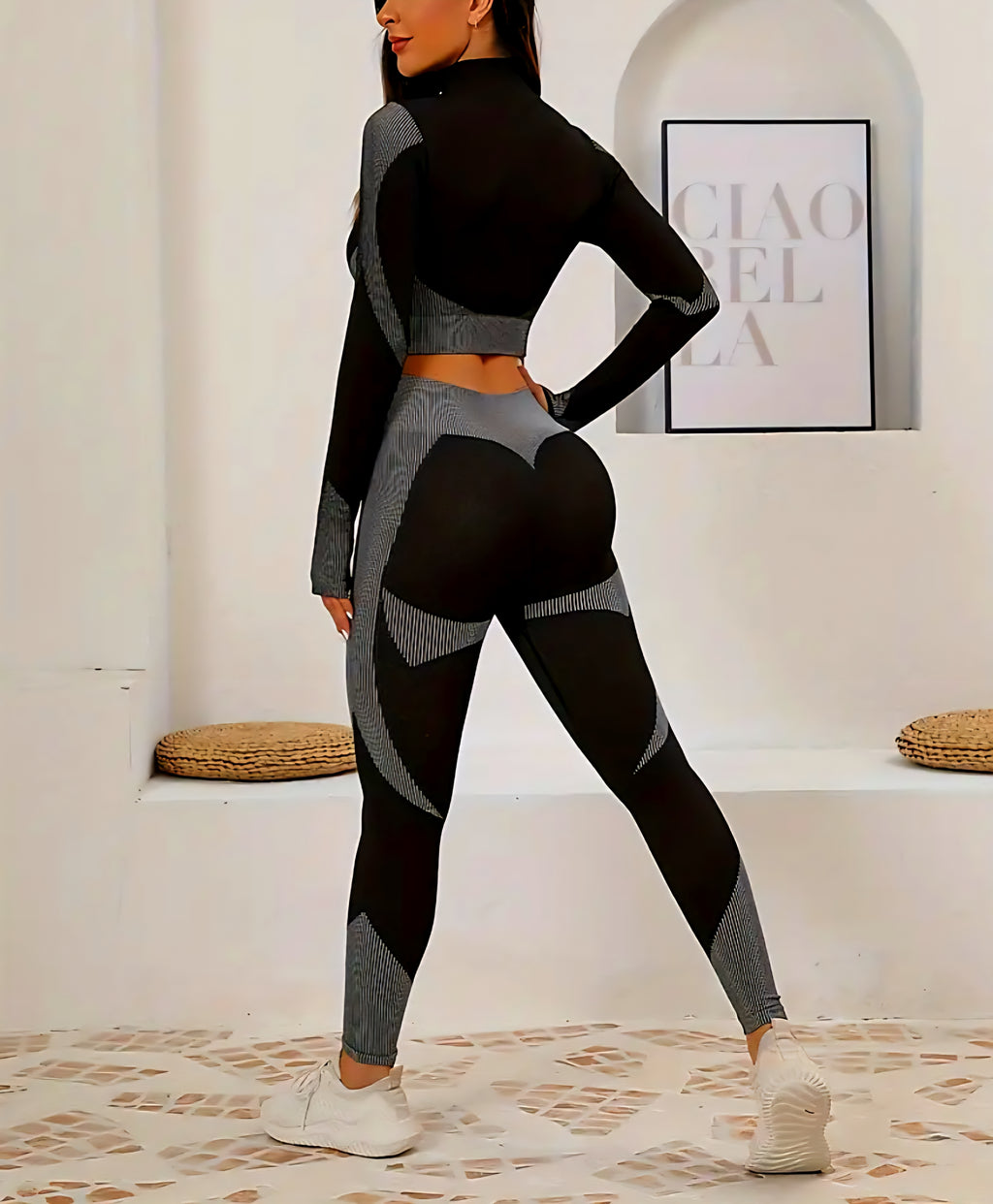 JerZarie Women's Gym Set in Black and grey with black classic logo