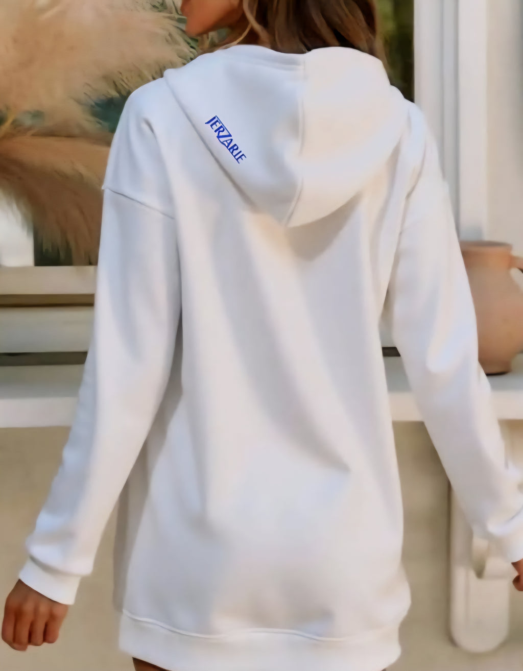 JerZarie Women's hoodie dress in White with blue starred logo