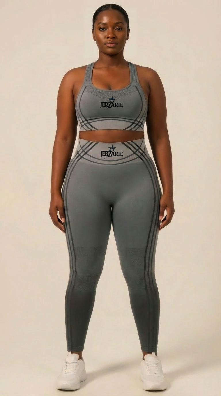 JerZarie Women's Gym Set in dark grey with black starred logo