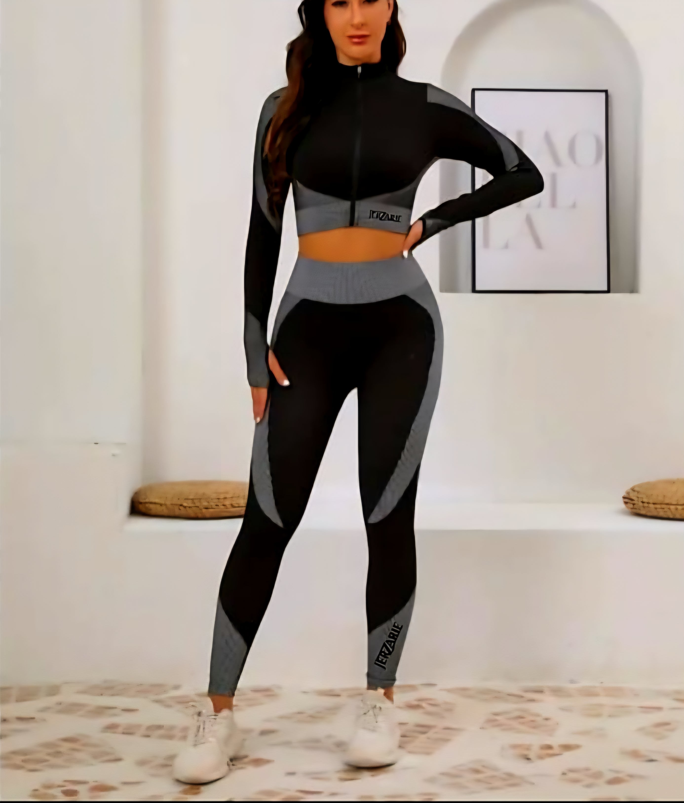JerZarie Women's Gym Set in Black and grey with black classic logo