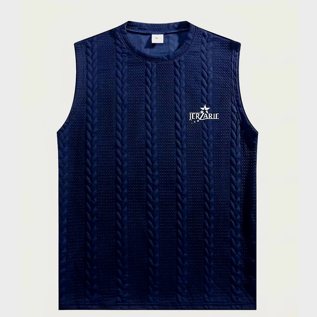 JerZarie Men's stylish 2 piece knit set, regular fit in Navy Blue with white starred logo