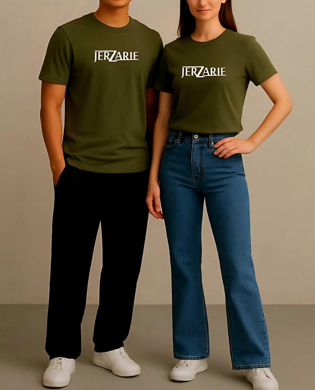JerZarie Unisex regular fit T-Shirt in Green with white classic logo